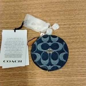 Coach Denim Signature Round Zip Coin & Card Pouch